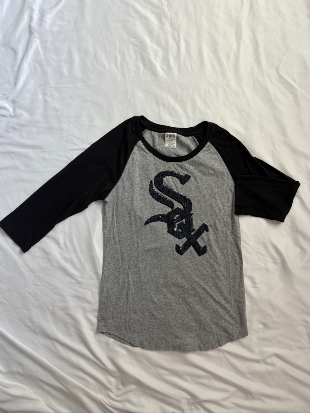 PINK Victoria's Secret Gray & Black Raglan Baseball Tee